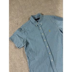 Ralph‎ Lauren Men's Blue/White Gingham Check S/S Button-Front Shirt Size Lg EUC